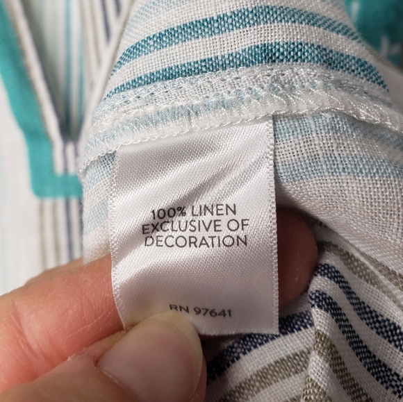 J Jill Love Linen Popover Top Embroidery M 100% Linen Raglan Sleeves Split Neck - Picture 5 of 13